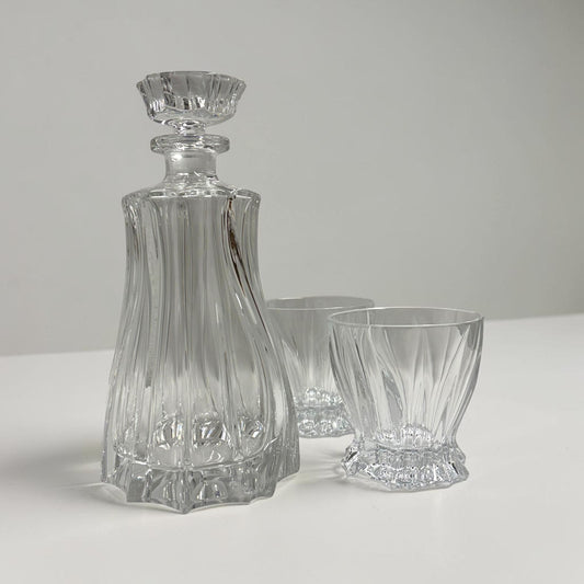Bohemian Crystal Whiskey Decanter & 2 Glasses