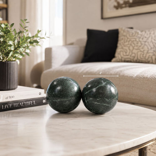 Green Marble Spheres - Set of 2