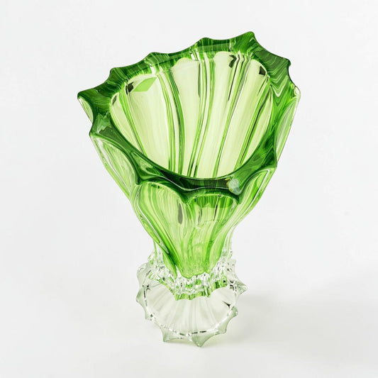 Green Bohemian Crystal Footed Flower Vase