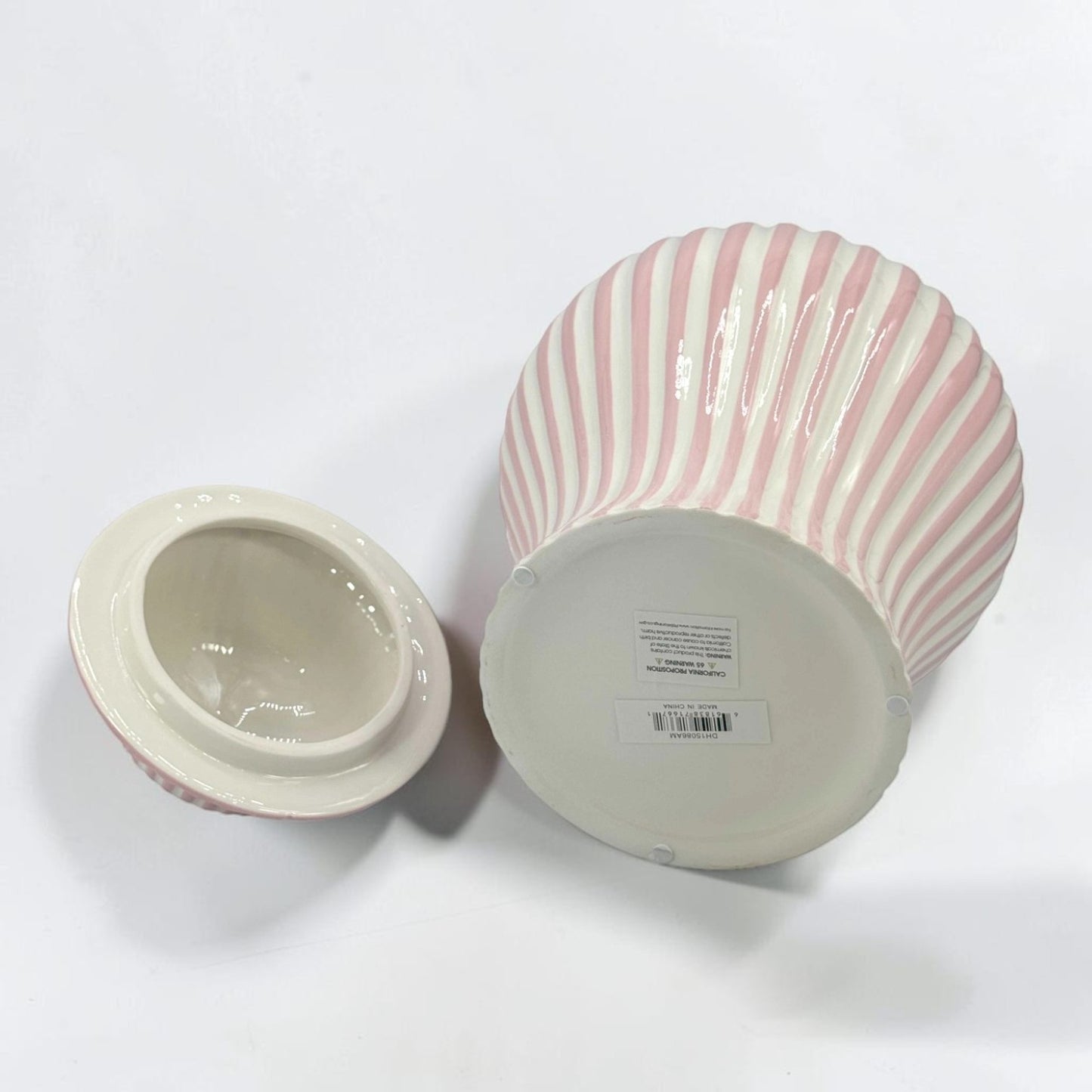 Pink & White Striped Ceramic Jar