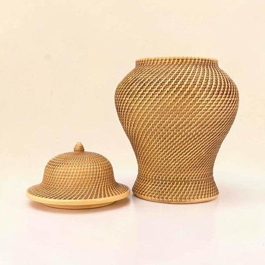 12" Faux Wicker Polyresin Ginger Jar