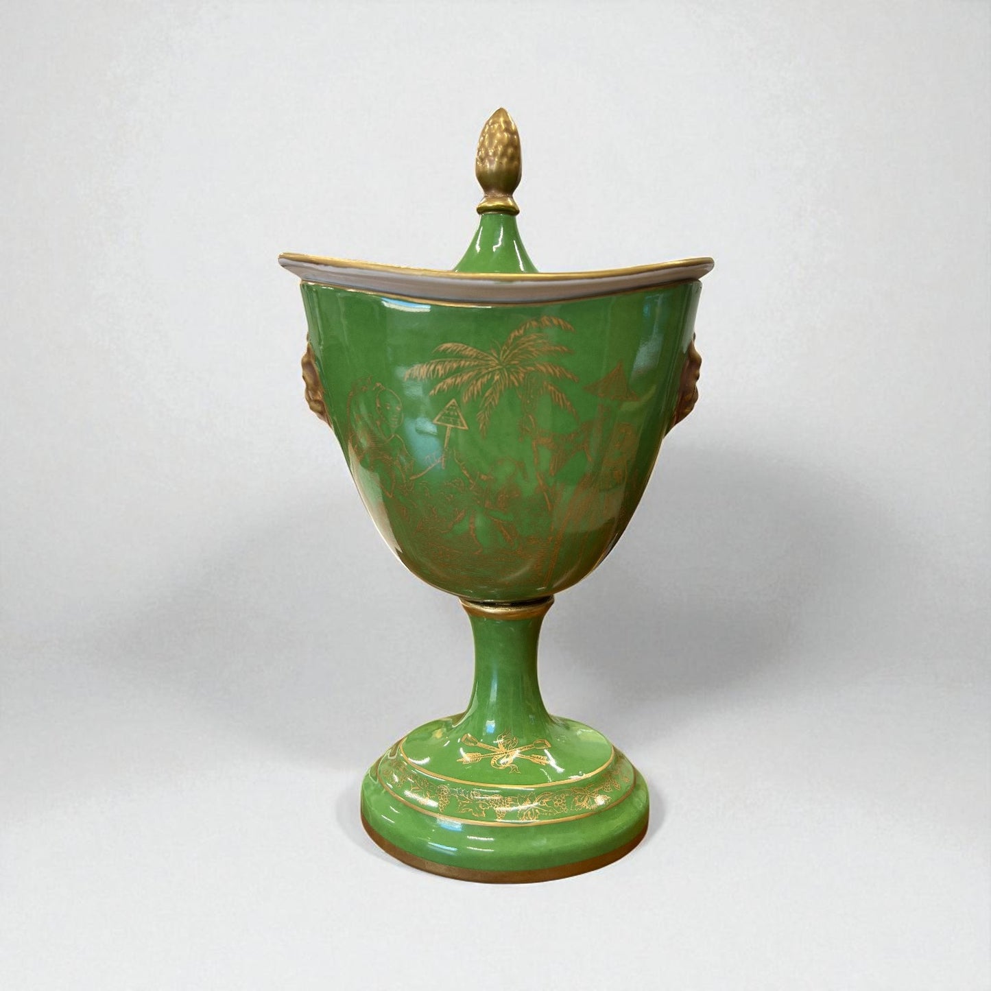 Italian Gold on Green Lidded Cachepot
