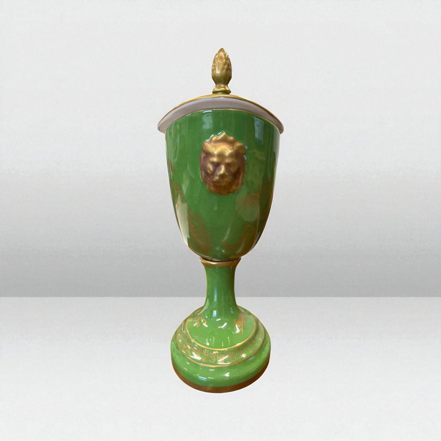 Italian Gold on Green Lidded Cachepot