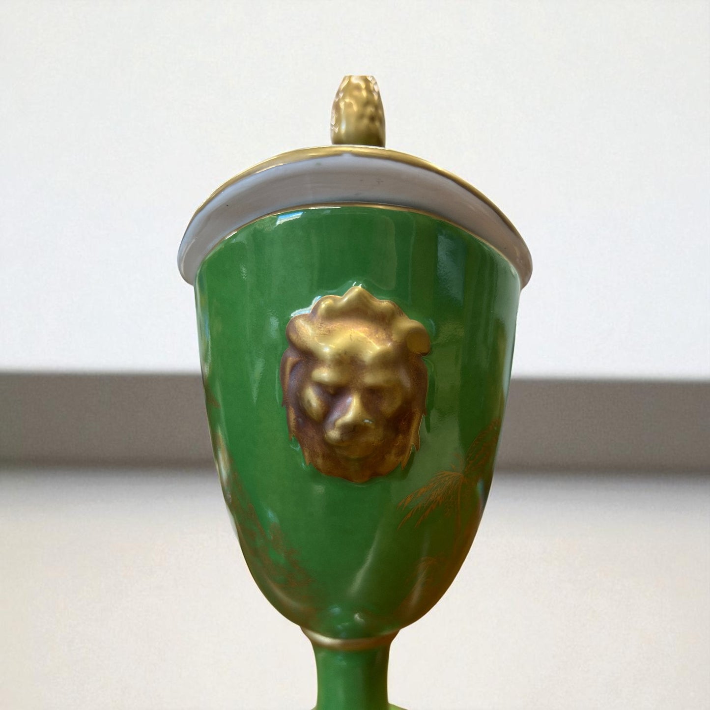 Italian Gold on Green Lidded Cachepot
