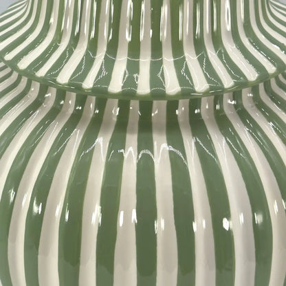 Green & White Striped Ceramic Jar