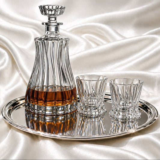 Bohemian Crystal Whiskey Decanter & 2 Glasses