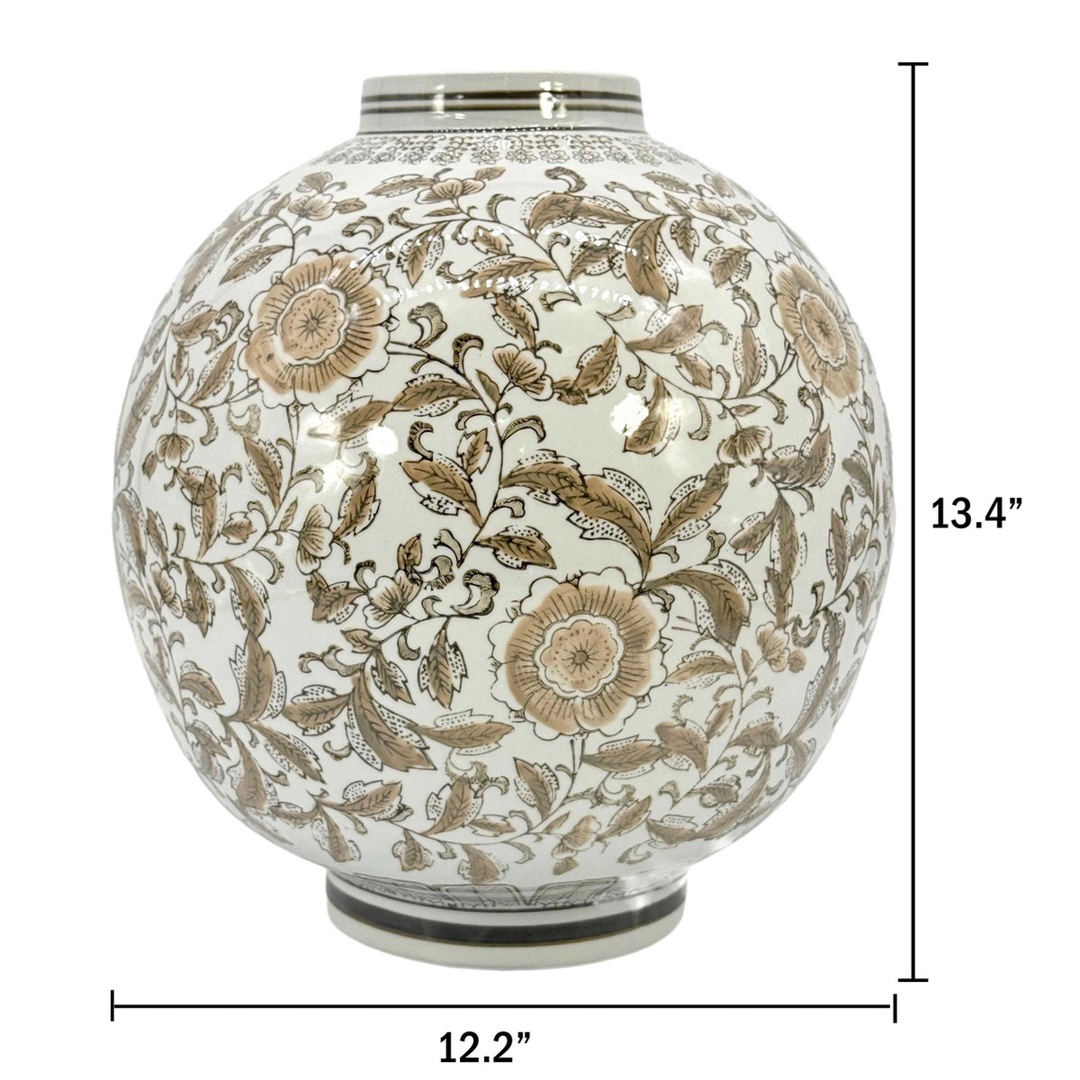 Brown Floral Chinoiserie Ceramic Globe Vase