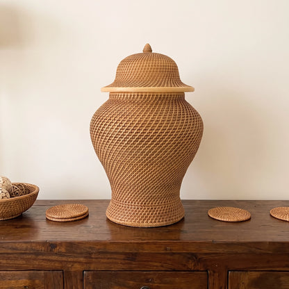 12" Faux Wicker Polyresin Ginger Jar