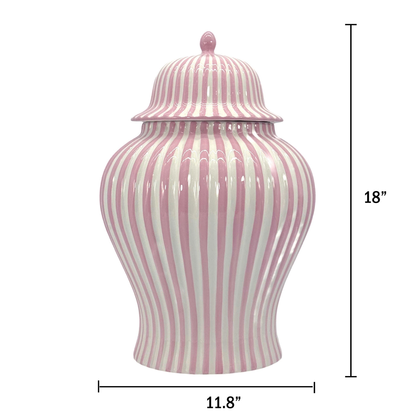 Pink & White Striped Ceramic Jar