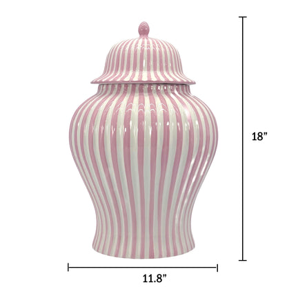 Pink & White Striped Ceramic Jar