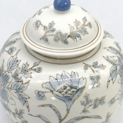 White & Blue Ceramic Chinoiserie Floral Jar - 10"