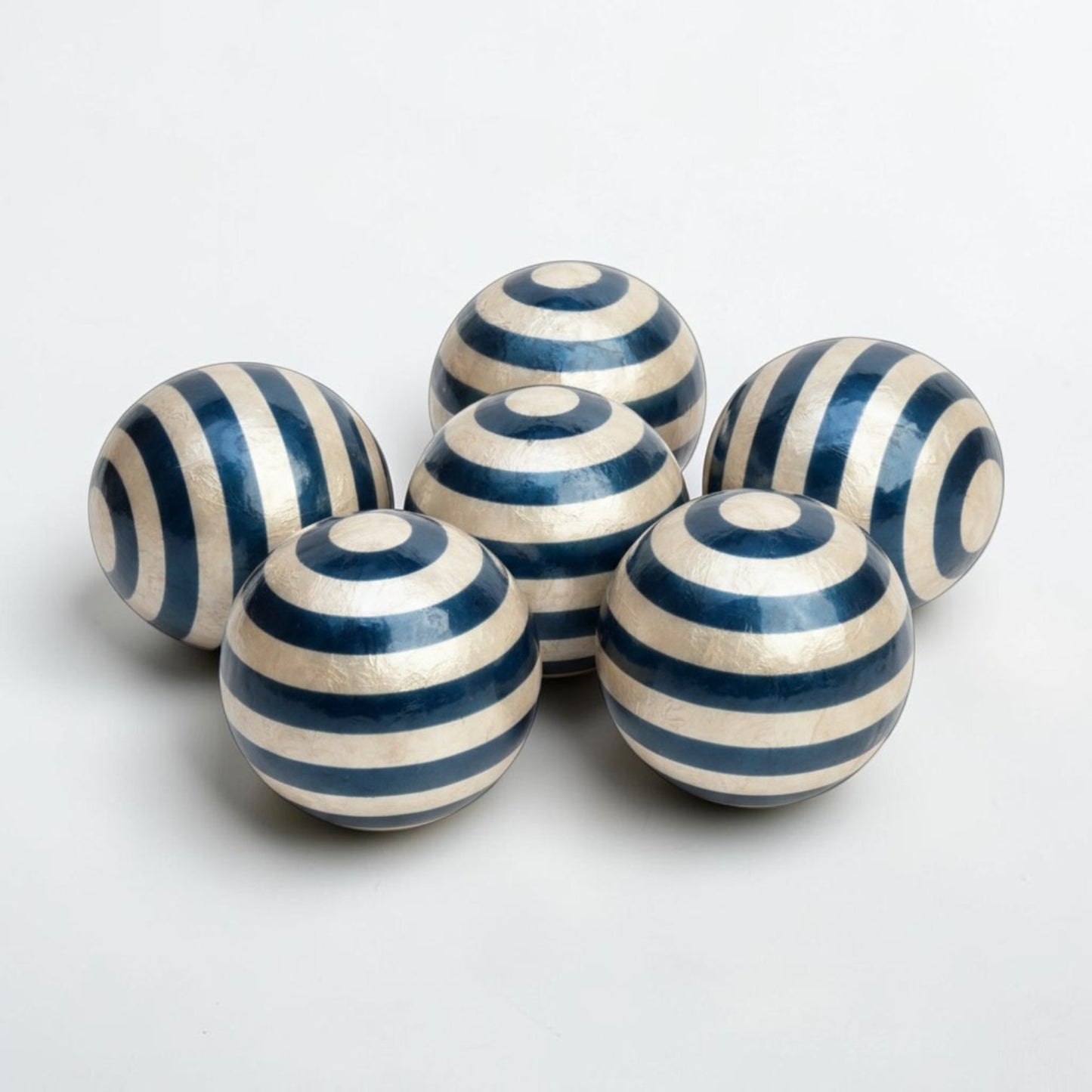 Capiz Striped Balls - Set of 6 - Blue & White