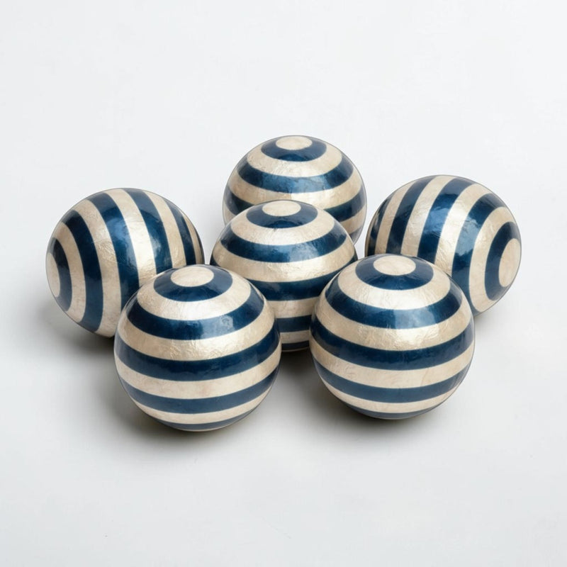 Capiz Striped Balls - Set of 6 - Blue & White