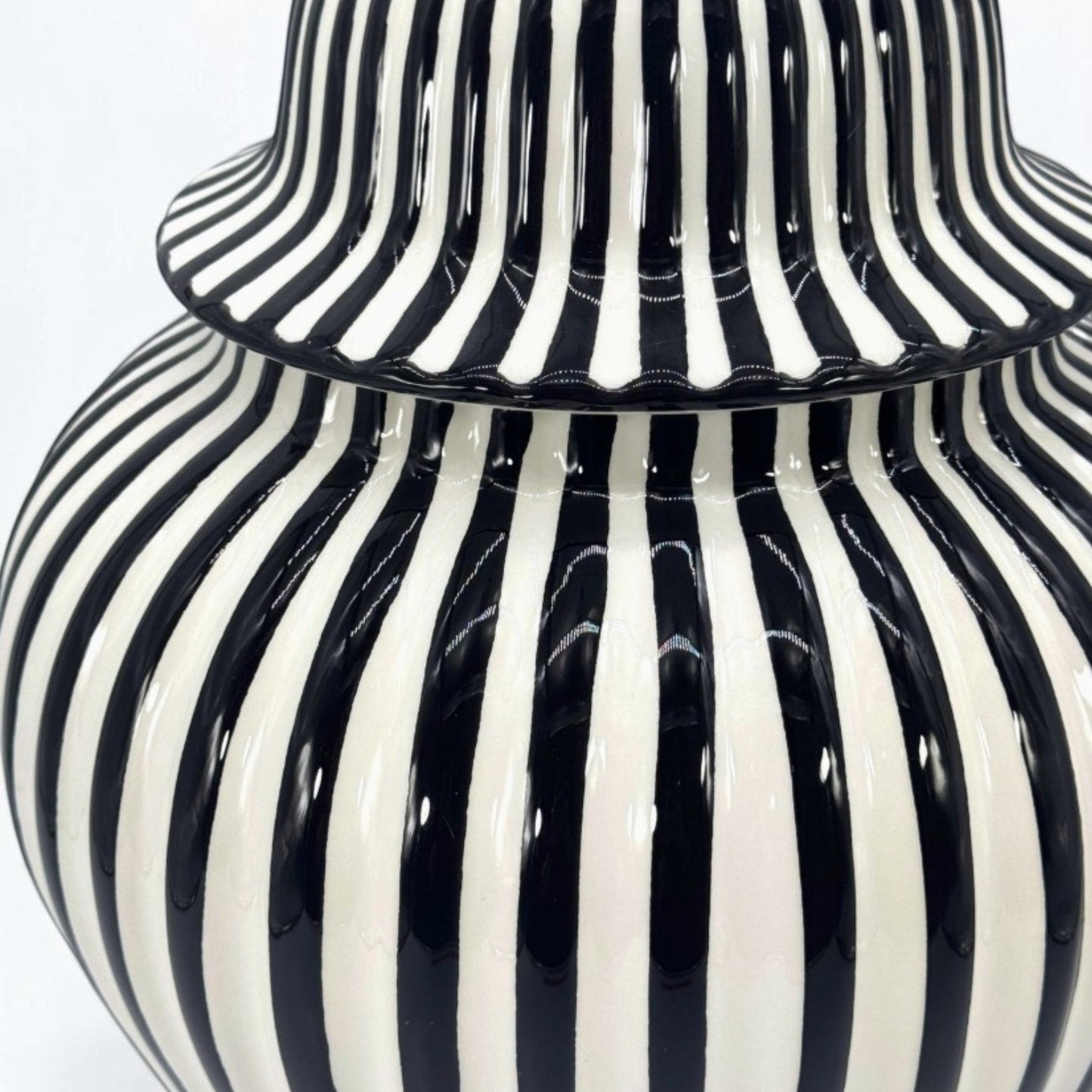 Black & White Striped Ceramic Jar