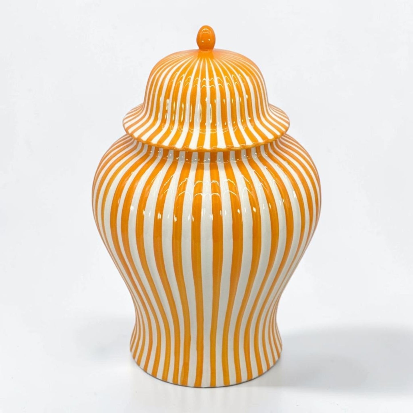 Orange & White Striped Ceramic Jar