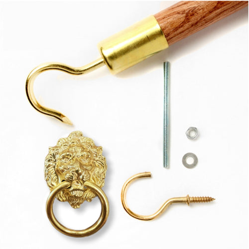 Attic Ease Ladder Pull System Kit - Brass Finish - Lion's Head Pull Ring