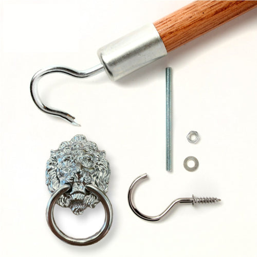 Attic Ease Ladder Pull System Kit - Pewter Finish - Lion's Head Pull Ring