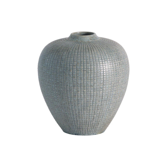 Mini Check Bulbous Vase - Reactive Silver Blue