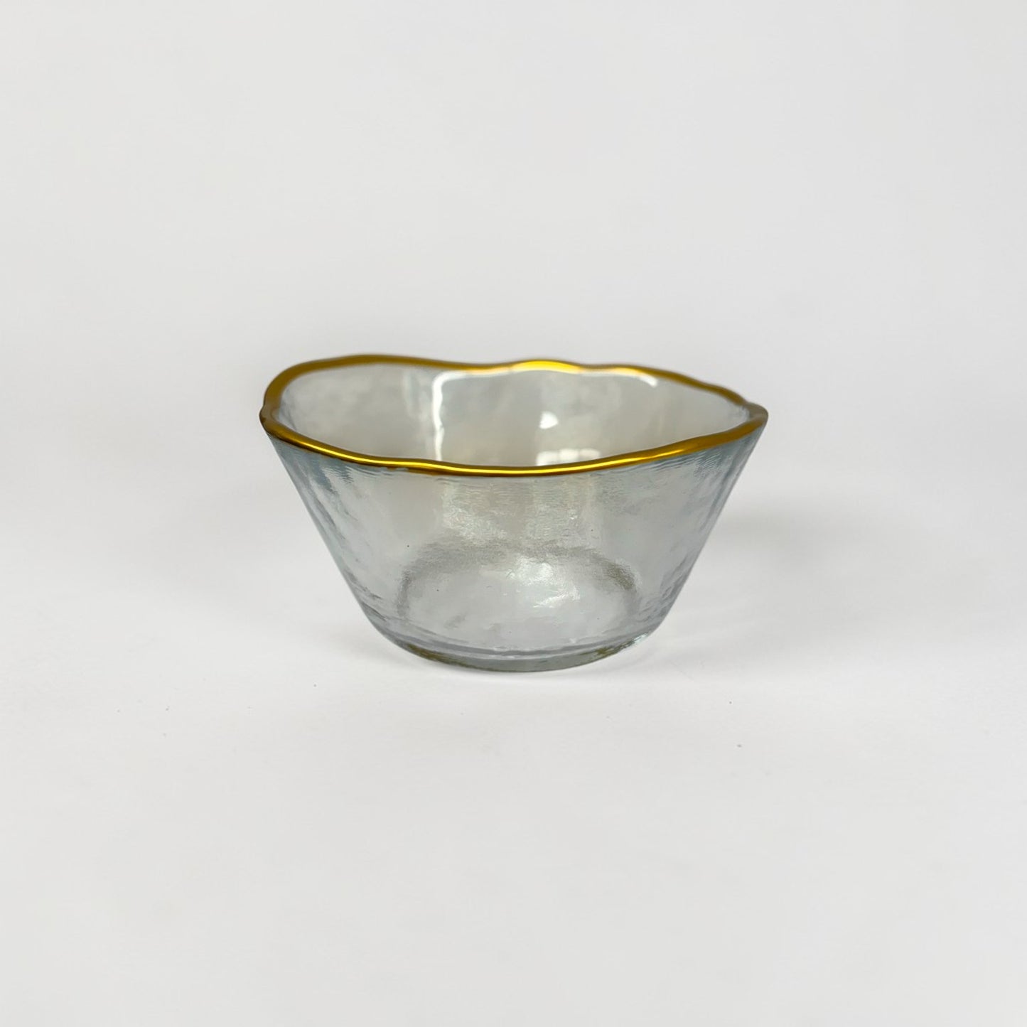 Gold Trim Hammered Small Glass Plates & Bowls (Set of 12)
