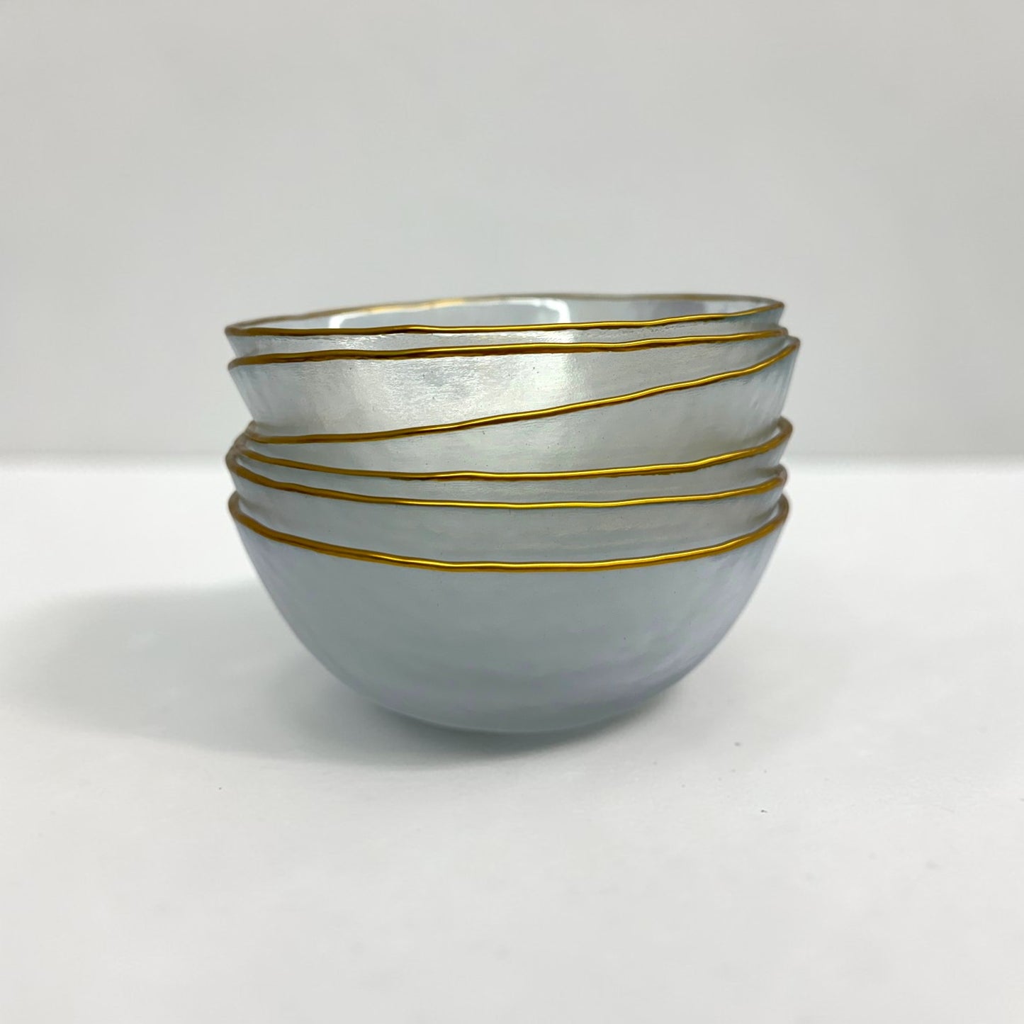 Gold Trim Hammered Glass Bowls (Set of 6)