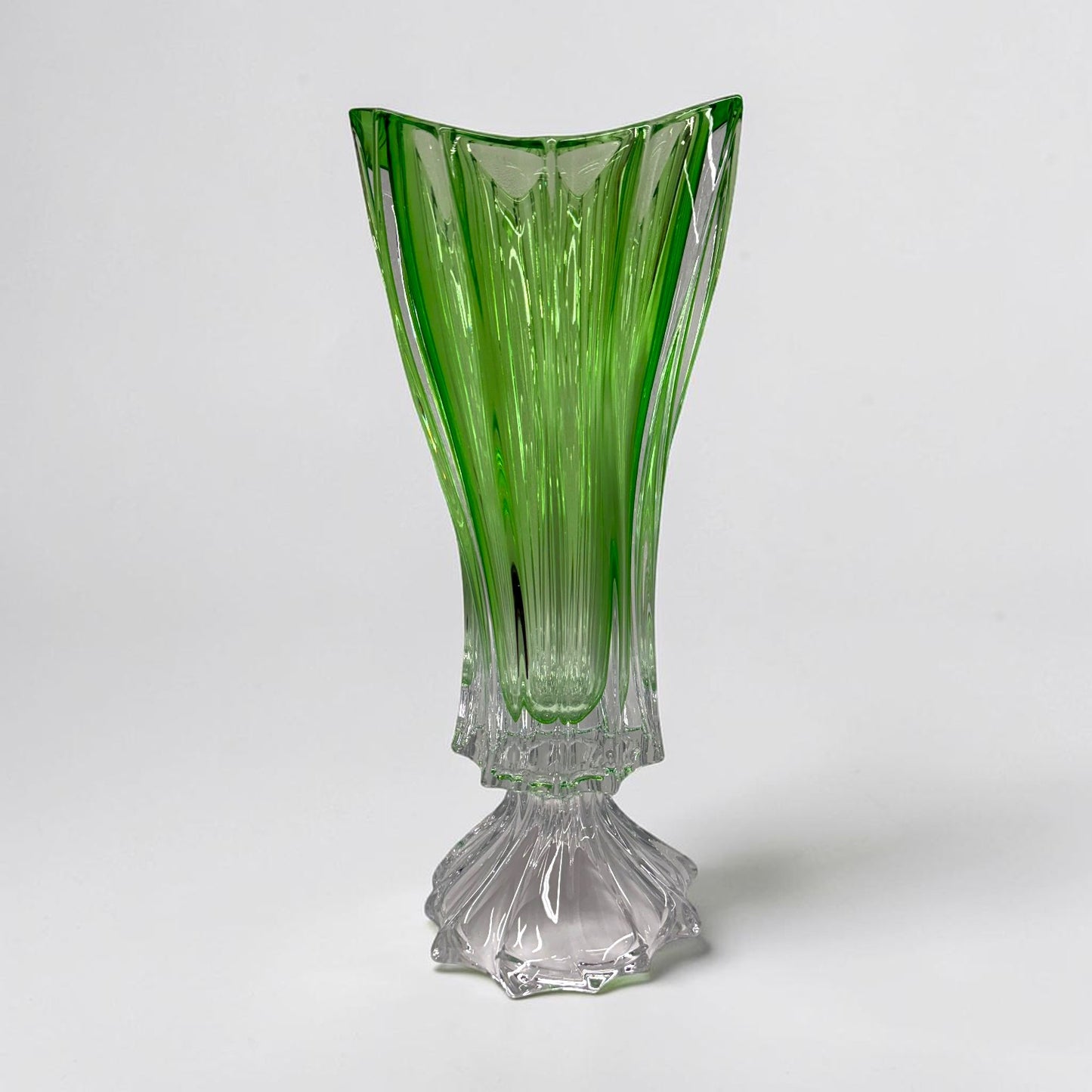 Green Bohemian Crystal Footed Flower Vase