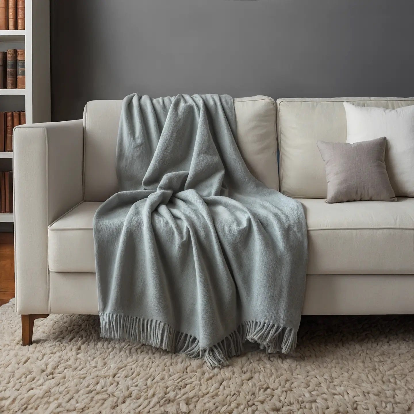 Cashmere Woven Throw w/ Fringes - Grey