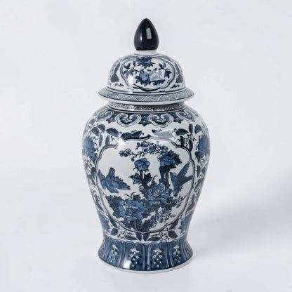 18" Blue Ceramic Flower Temple Jar