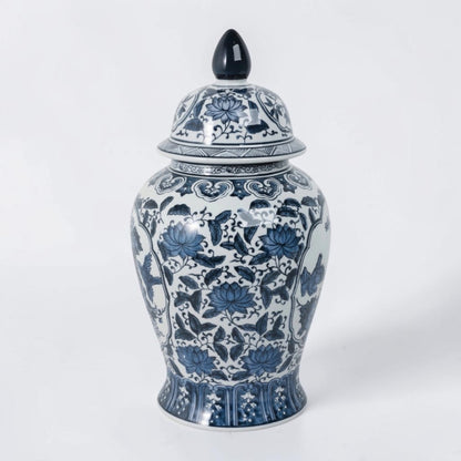 18" Blue Ceramic Flower Temple Jar