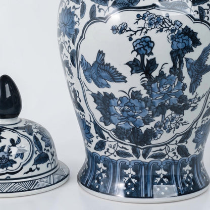 18" Blue Ceramic Flower Temple Jar
