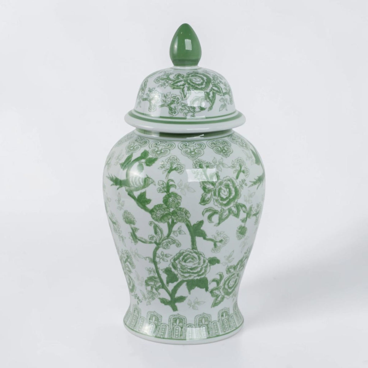 18" Green Ceramic Bird Flower Jar