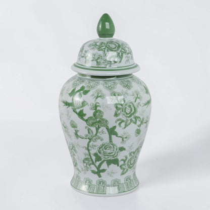18" Green Ceramic Bird Flower Jar