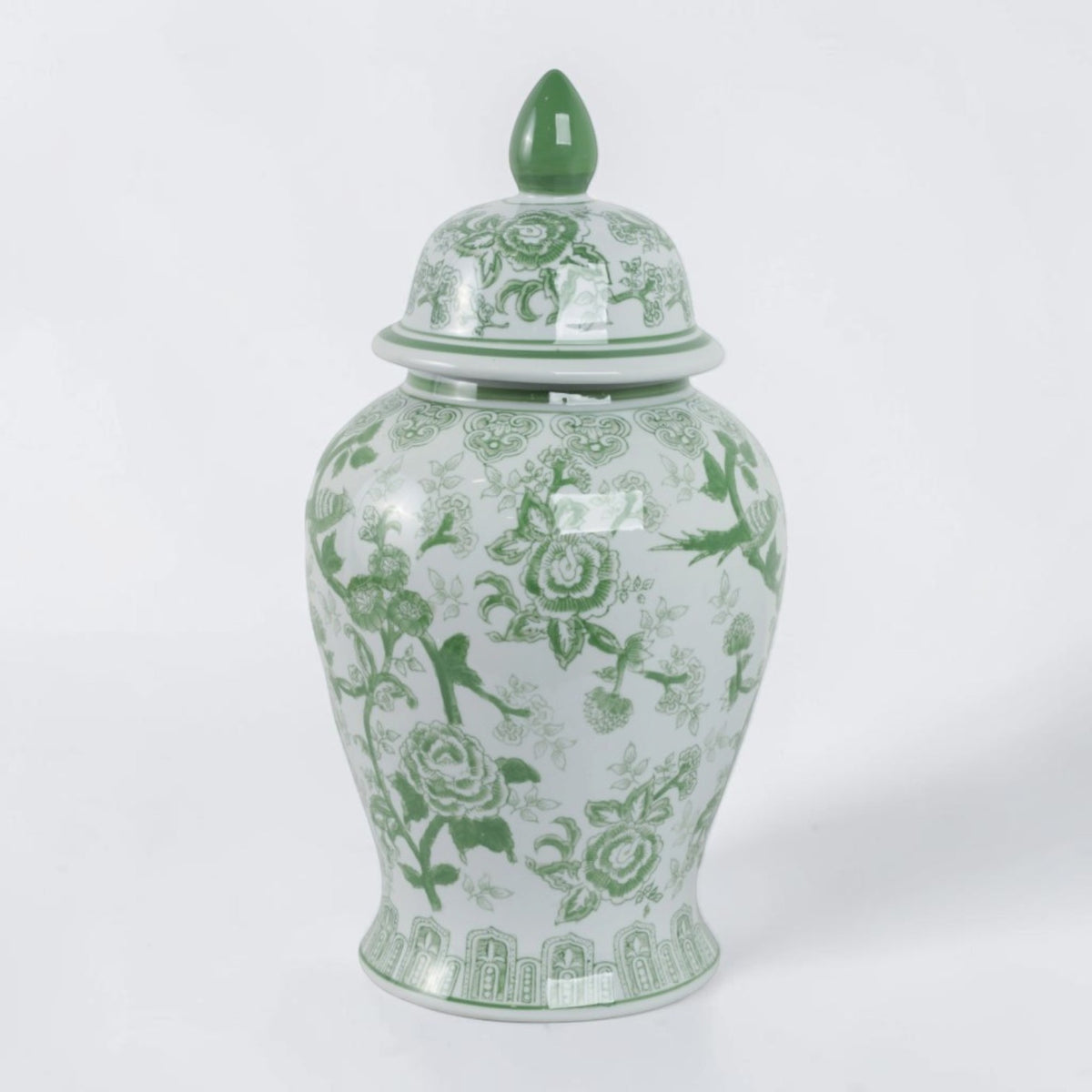 18" Green Ceramic Bird Flower Jar