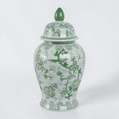18" Green Ceramic Bird Flower Jar