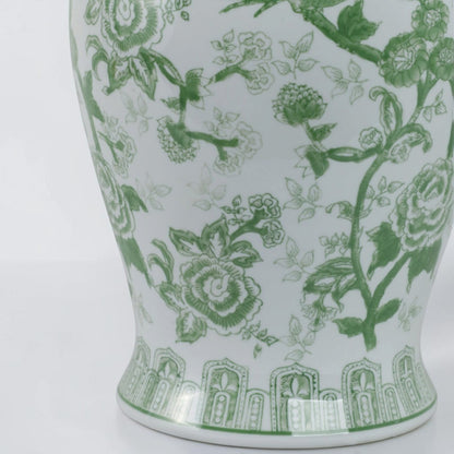 18" Green Ceramic Bird Flower Jar