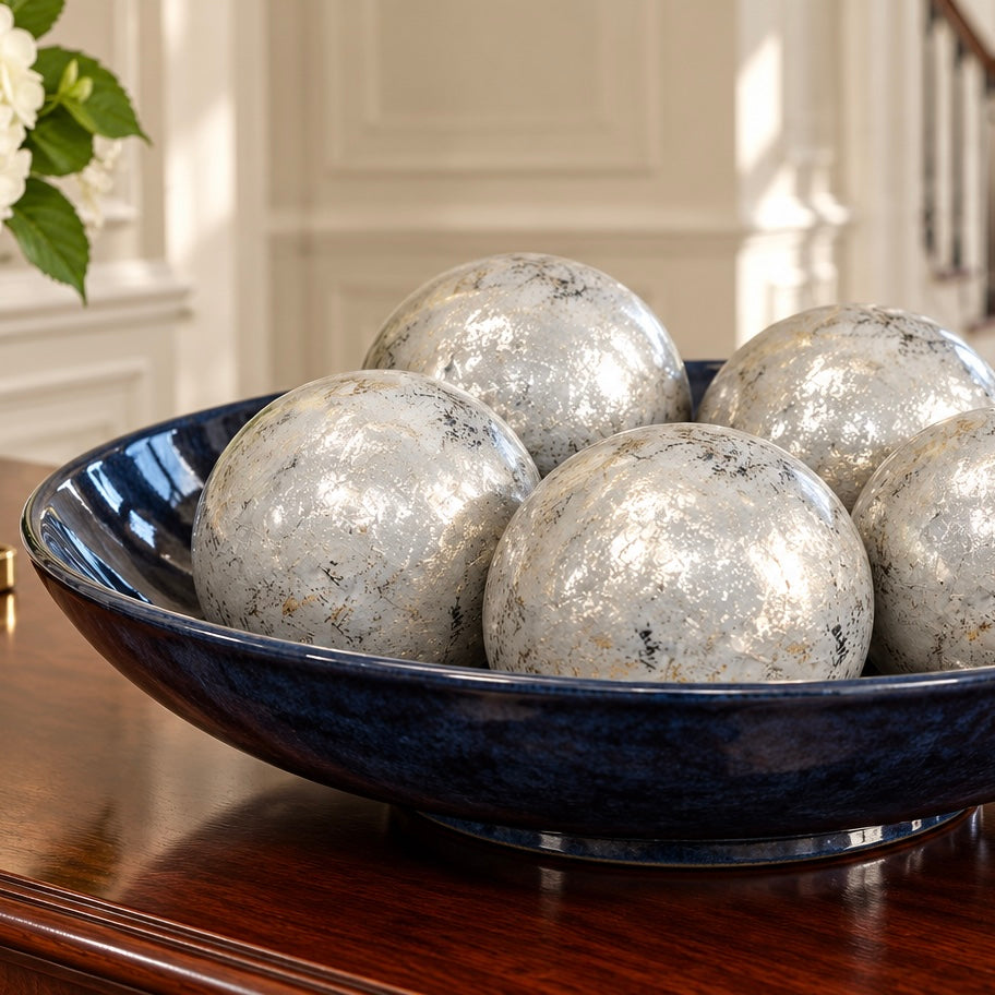 Paper Mache Silver Leaf Orb - 6"