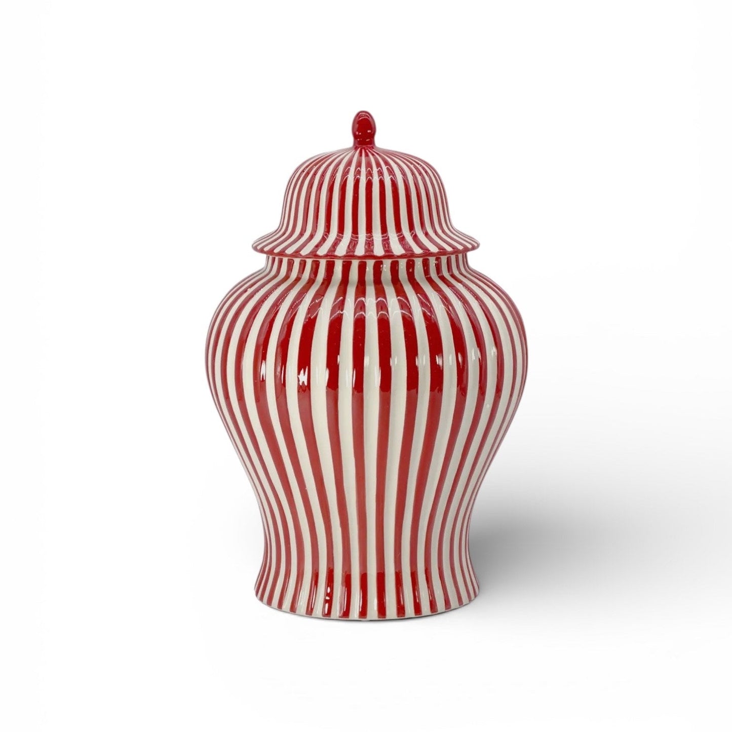 Red & White Striped Ceramic Jar