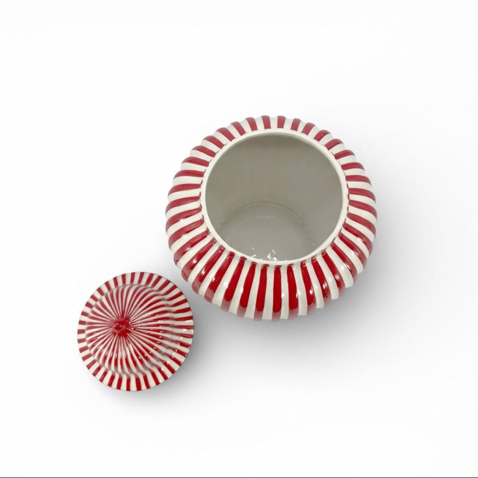 Red & White Striped Ceramic Jar
