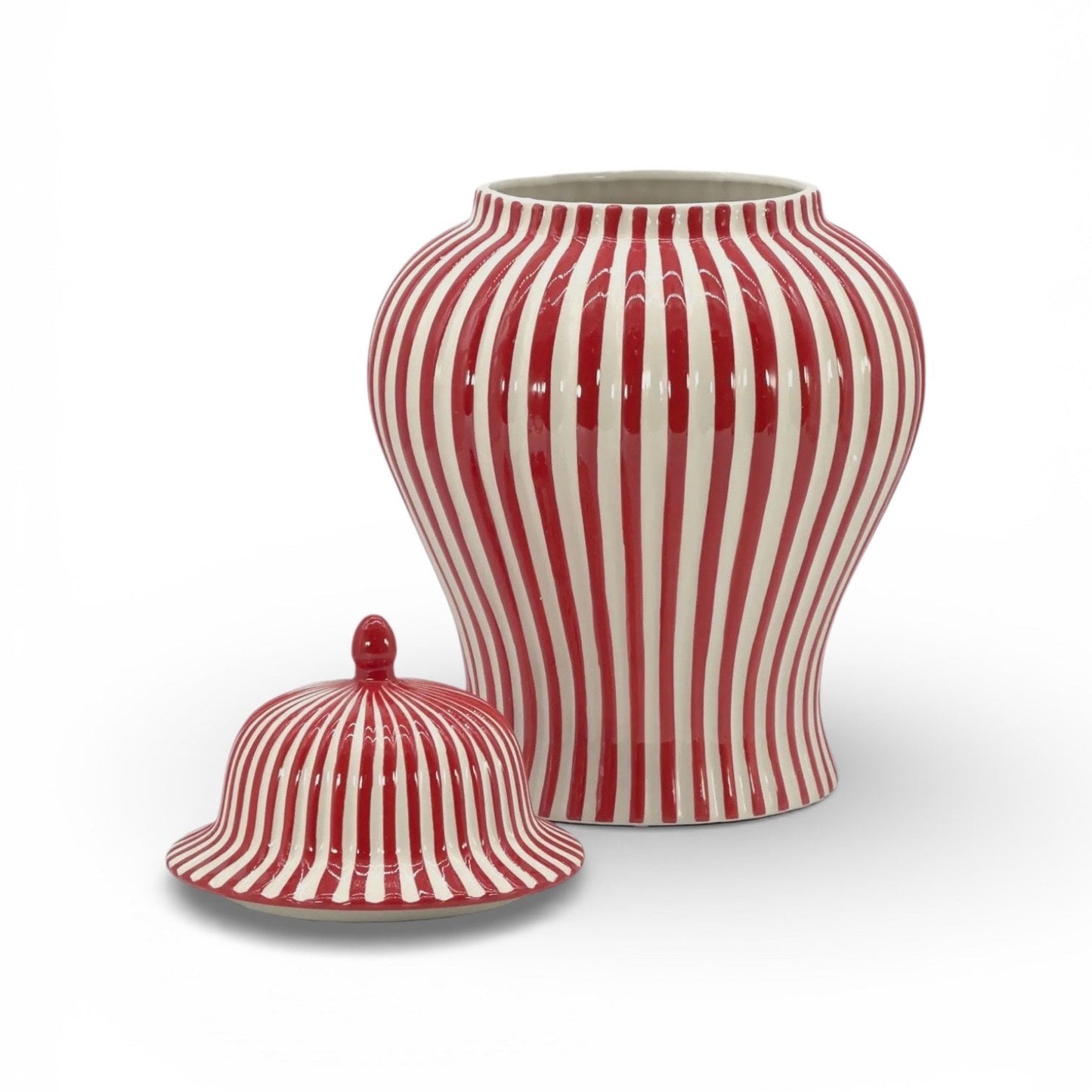 Red & White Striped Ceramic Jar