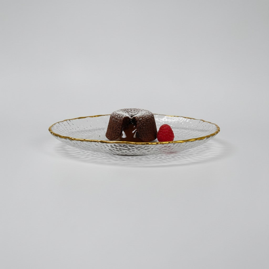 Gold Trim Hammered Small Glass Plates & Bowls (Set of 12)