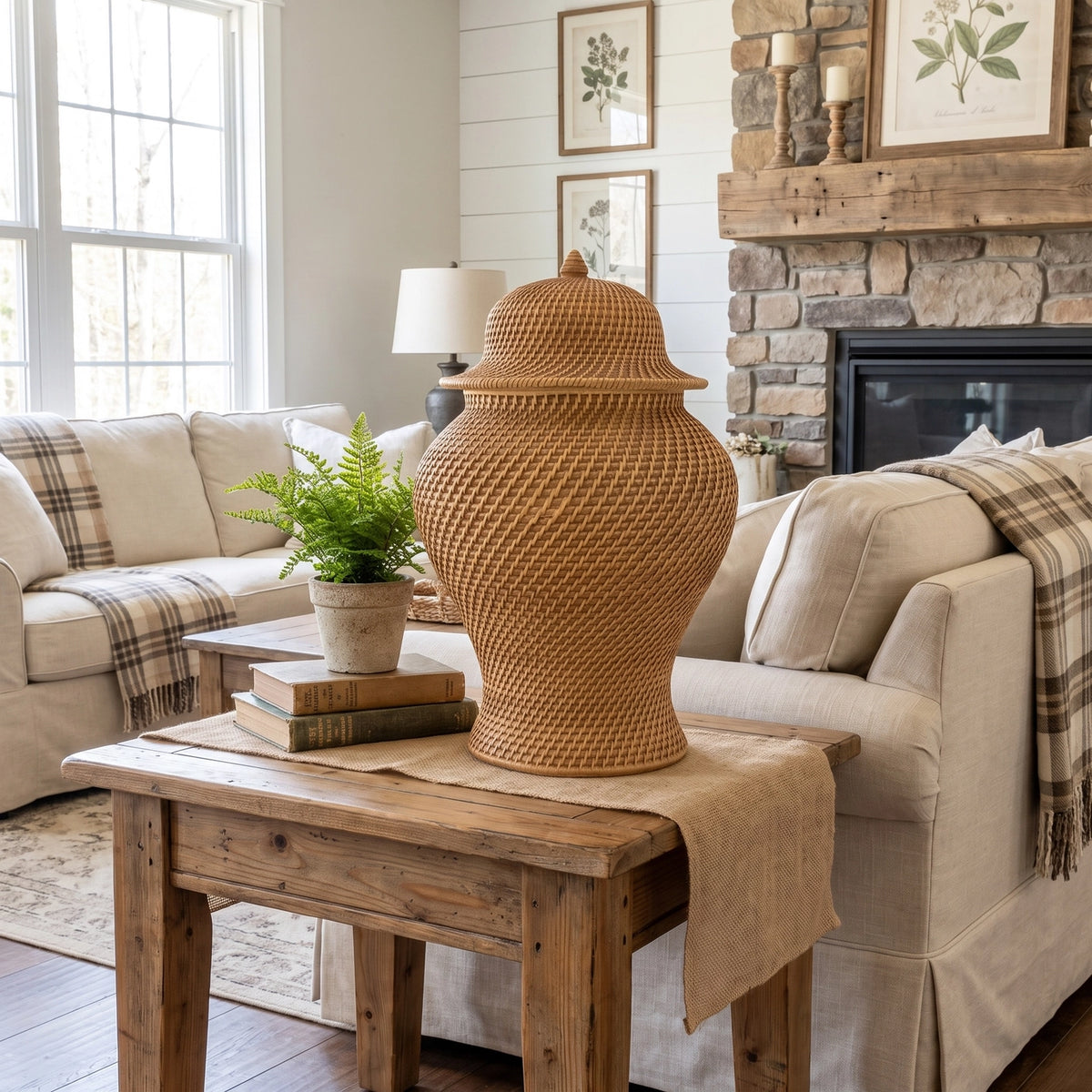 16.5" Faux Wicker Polyresin Ginger Jar