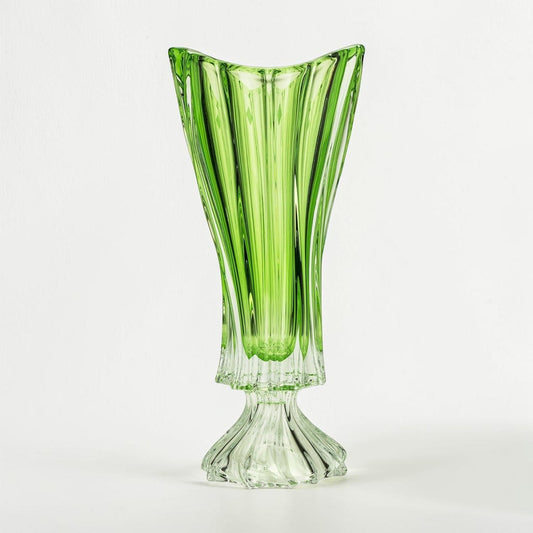 Green Bohemian Crystal Footed Flower Vase