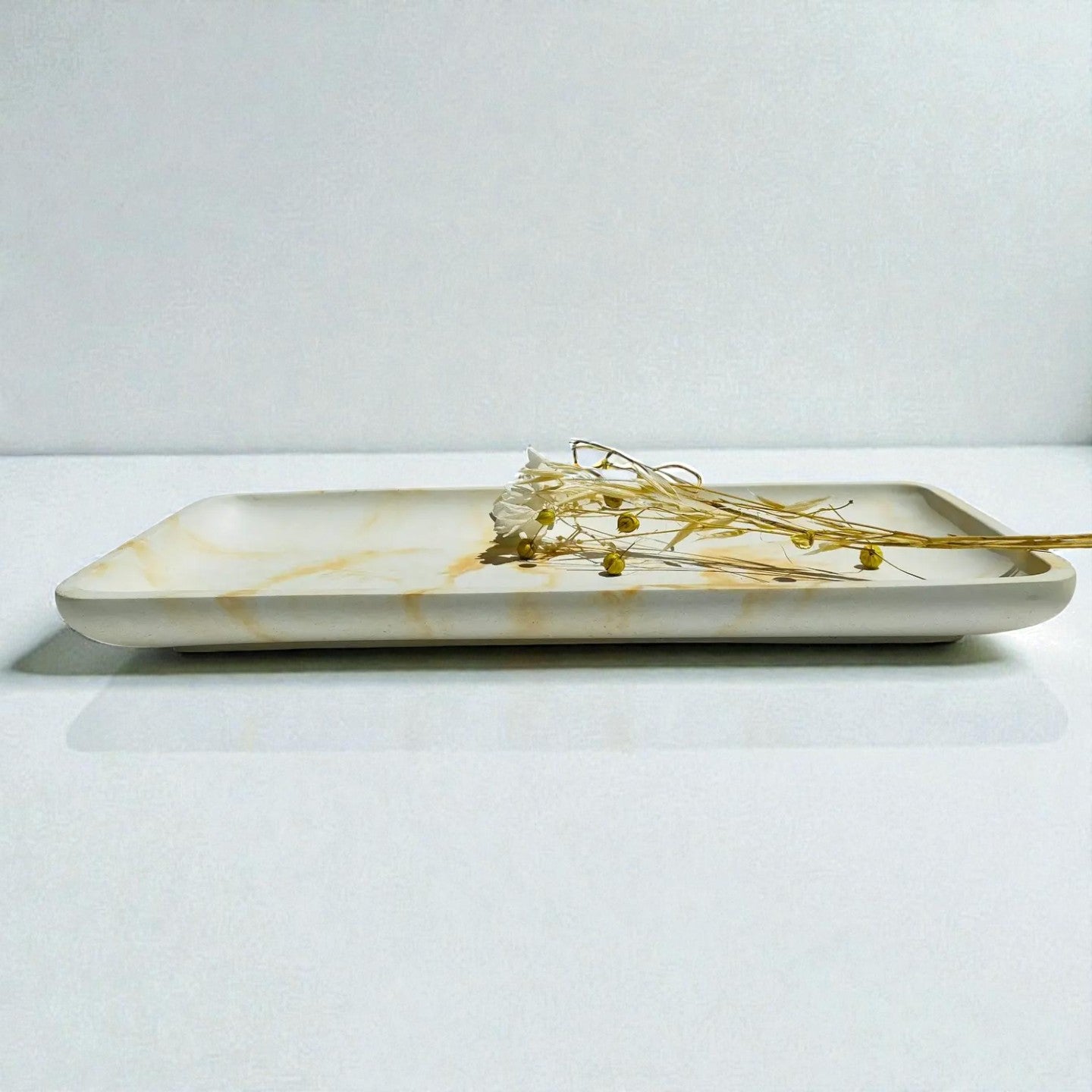 Rectangle Decorative Concrete Tray - Light Gray & Gold