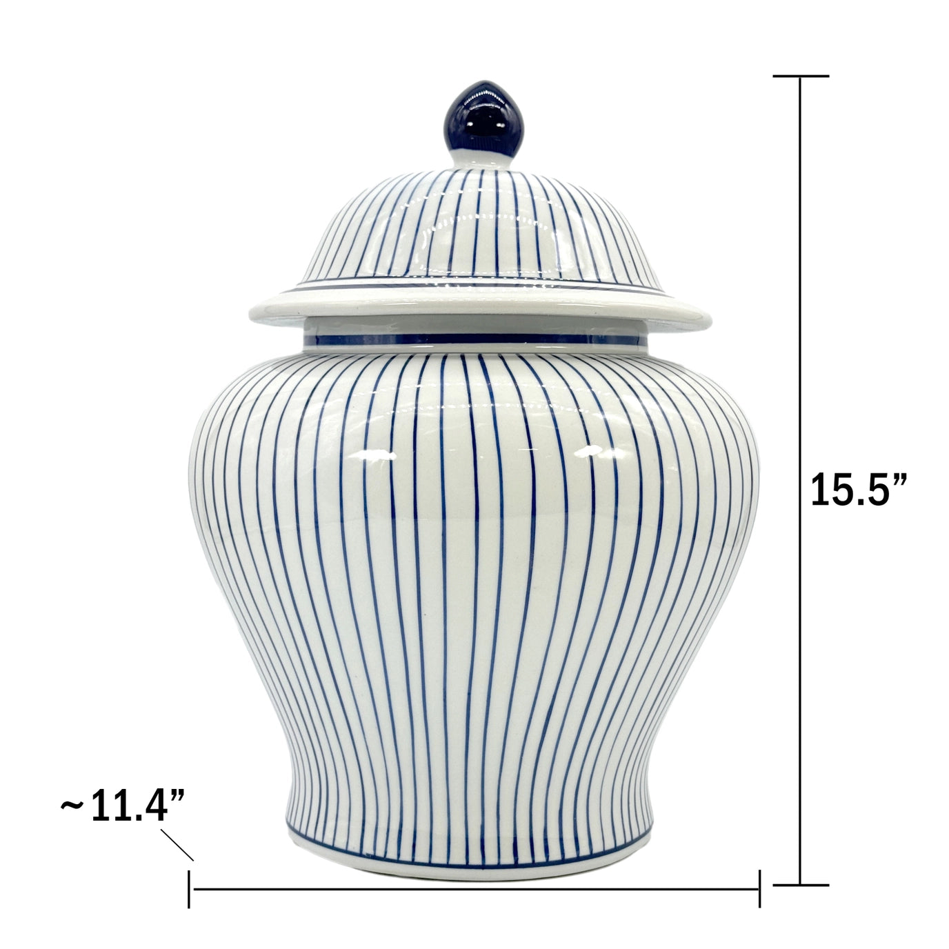 Blue & White Striped Wide Ceramic Jar