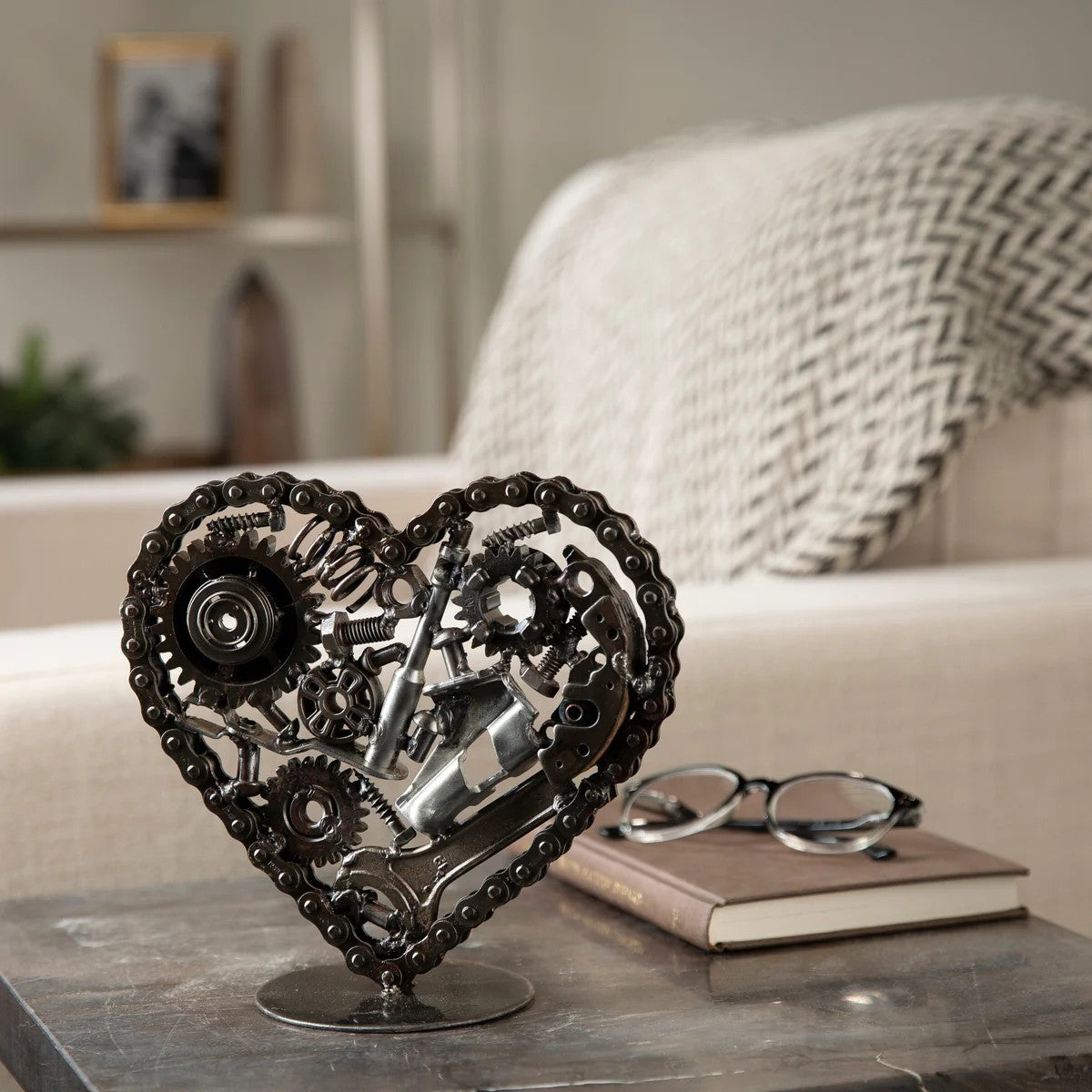 8" Heart Recycled Metal Art