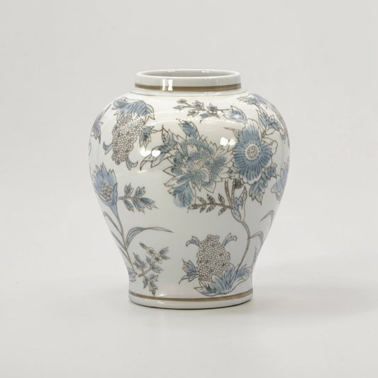 White & Blue Floral Chinoiserie Ceramic Vase