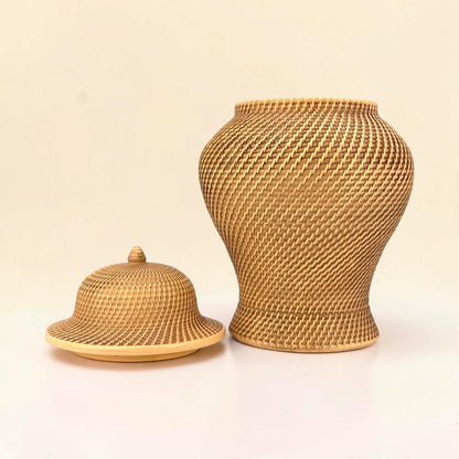 12" Faux Wicker Polyresin Ginger Jar