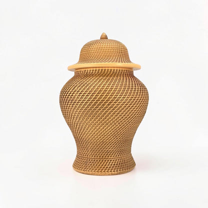 12" Faux Wicker Polyresin Ginger Jar