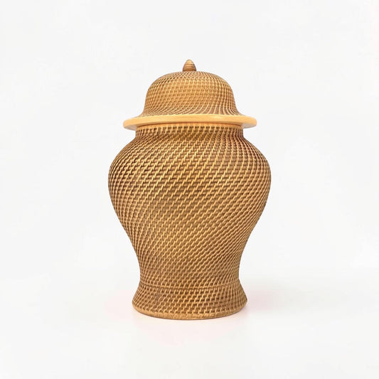 12" Faux Wicker Polyresin Ginger Jar