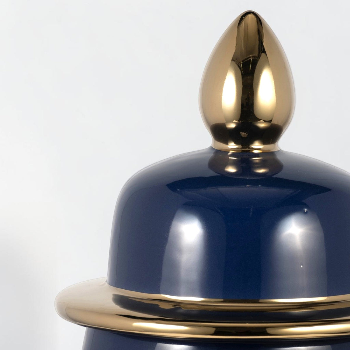 24" Ceramic Temple Jar - Navy & Gold