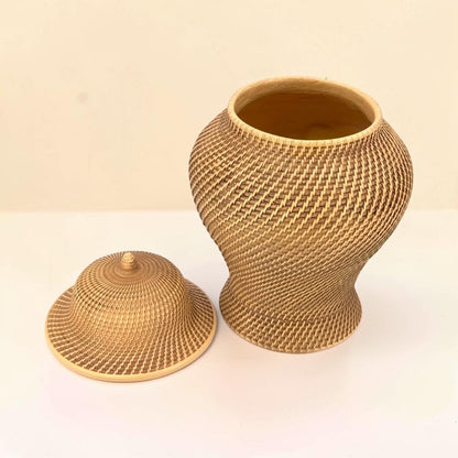 12" Faux Wicker Polyresin Ginger Jar